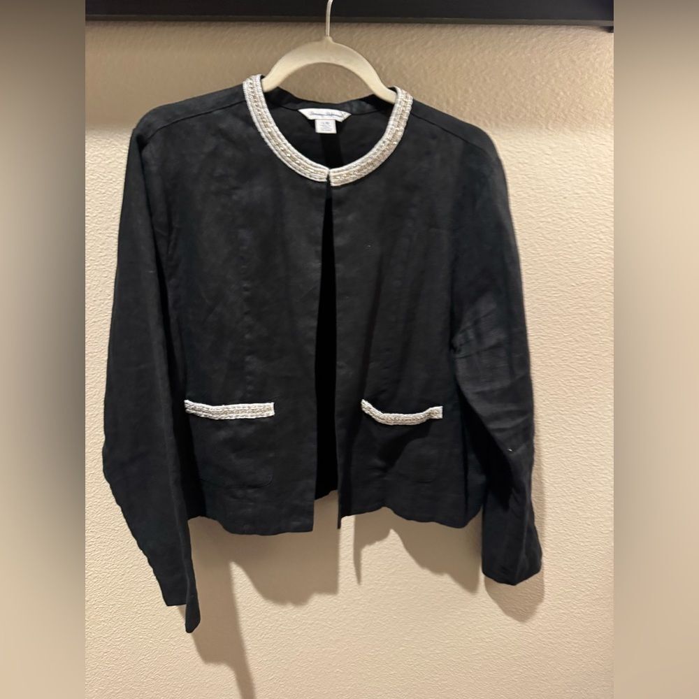Tommy Bahama Women’s Black Embellished Beaded Lux Linen Jacket Size Large